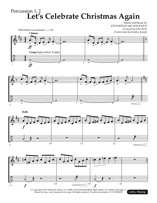 Let's Celebrate Christmas Again (Choral Anthem SATB) Percussion 1/2 (Arr. John Bolin / Lifeway Choral)