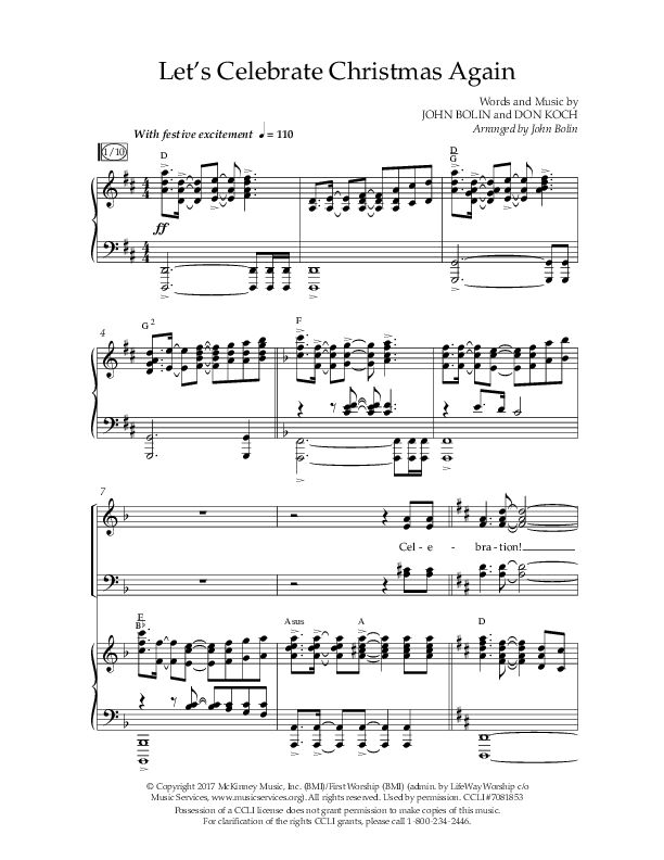 Let's Celebrate Christmas Again (Choral Anthem SATB) Anthem (SATB/Piano) (Arr. John Bolin / Lifeway Choral)
