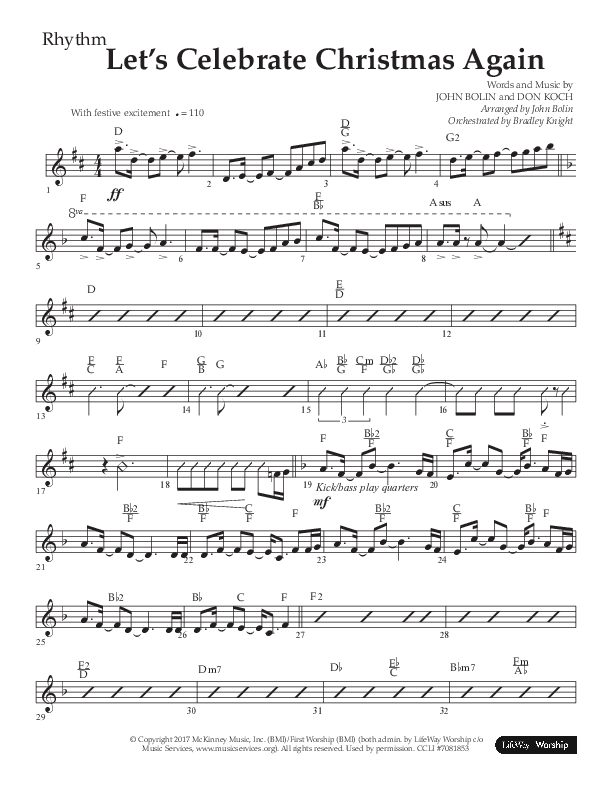 Let's Celebrate Christmas Again (Choral Anthem SATB) Lead Melody & Rhythm (Arr. John Bolin / Lifeway Choral)