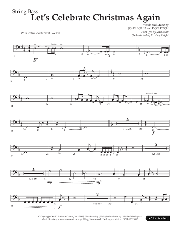 Let's Celebrate Christmas Again (Choral Anthem SATB) String Bass (Arr. John Bolin / Lifeway Choral)
