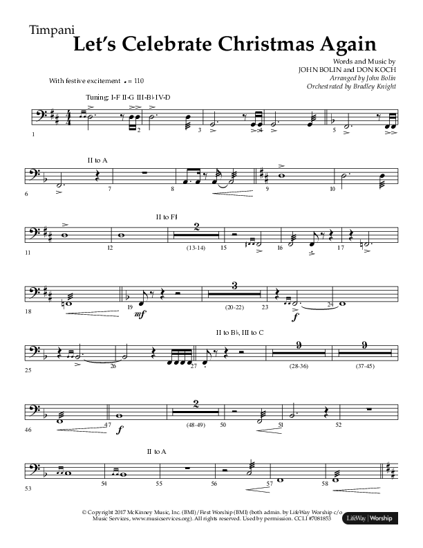 Let's Celebrate Christmas Again (Choral Anthem SATB) Timpani (Arr. John Bolin / Lifeway Choral)