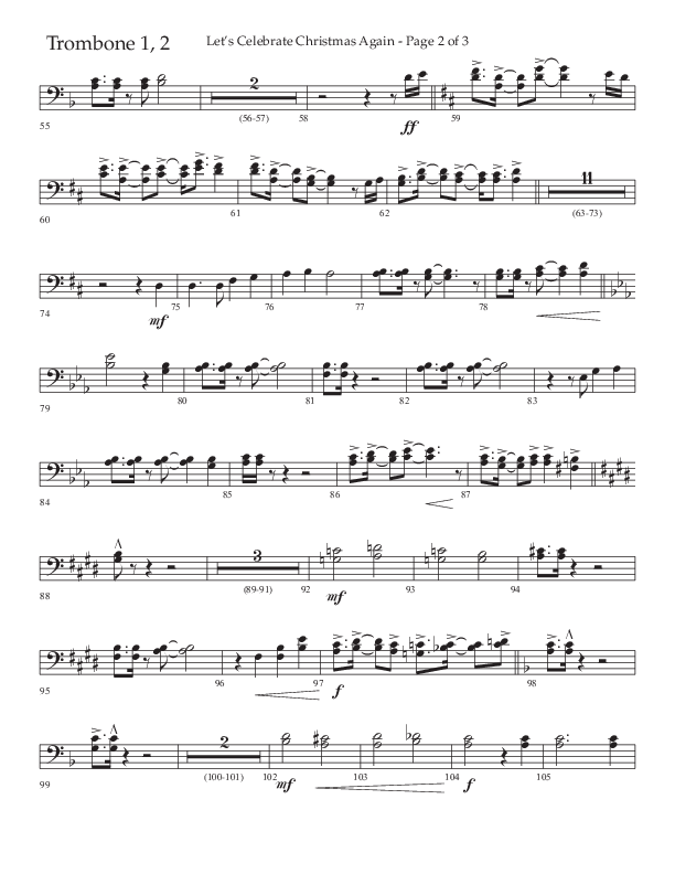 Let's Celebrate Christmas Again (Choral Anthem SATB) Trombone 1/2 (Arr. John Bolin / Lifeway Choral)