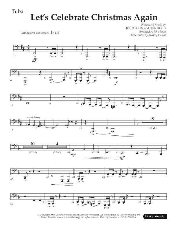 Let's Celebrate Christmas Again (Choral Anthem SATB) Tuba (Arr. John Bolin / Lifeway Choral)