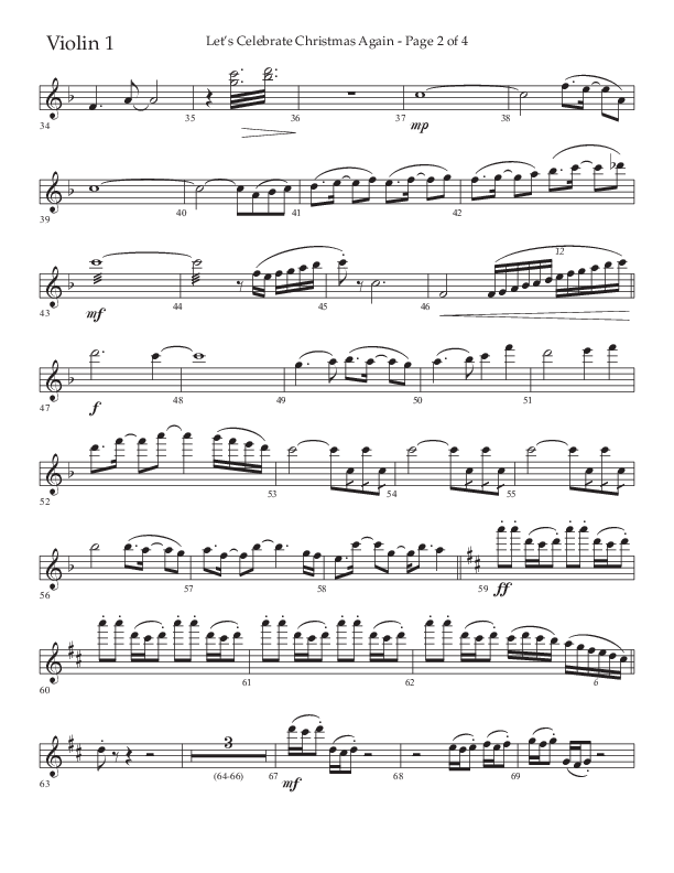 Let's Celebrate Christmas Again (Choral Anthem SATB) Violin 1 (Arr. John Bolin / Lifeway Choral)