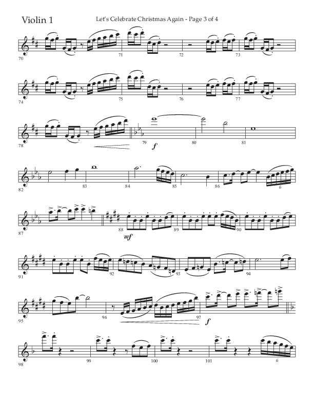 Let's Celebrate Christmas Again (Choral Anthem SATB) Violin 1 (Arr. John Bolin / Lifeway Choral)