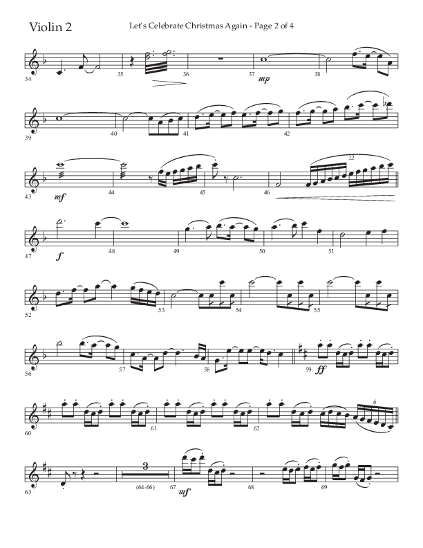 Let's Celebrate Christmas Again (Choral Anthem SATB) Violin 2 (Arr. John Bolin / Lifeway Choral)