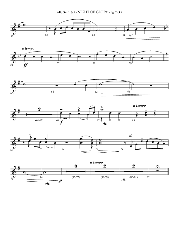 Night of Glory (Choral Anthem SATB) Alto Sax 1/2 (Arr. Phillip Keveren / Lifeway Choral)