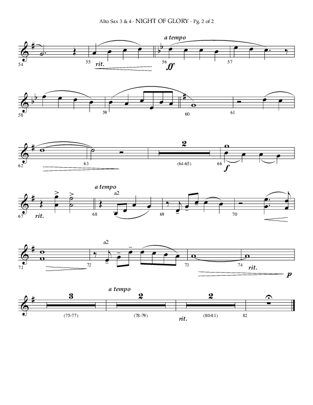 Night of Glory (Choral Anthem SATB) Alto Sax (Arr. Phillip Keveren / Lifeway Choral)