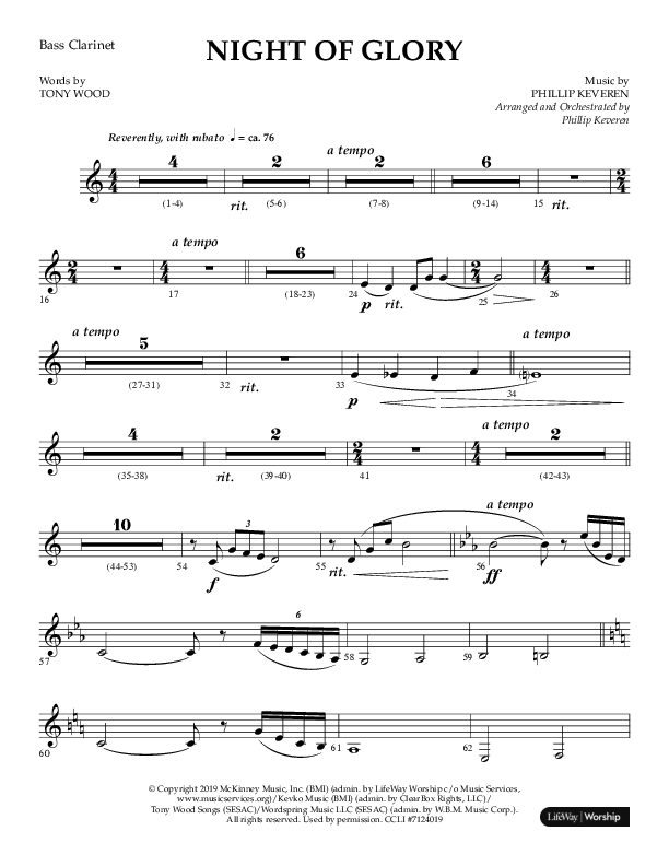 Night of Glory (Choral Anthem SATB) Bass Clarinet (Arr. Phillip Keveren / Lifeway Choral)