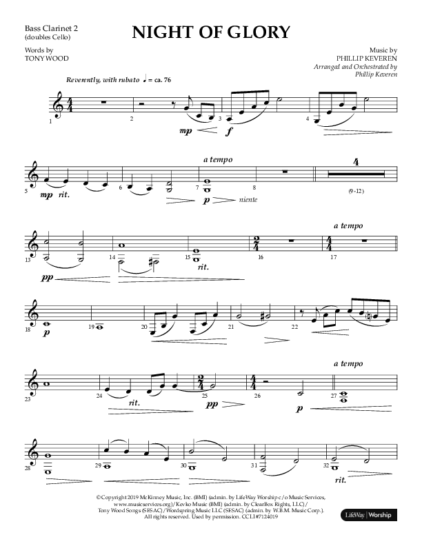 Night of Glory (Choral Anthem SATB) Bass Clarinet (Arr. Phillip Keveren / Lifeway Choral)