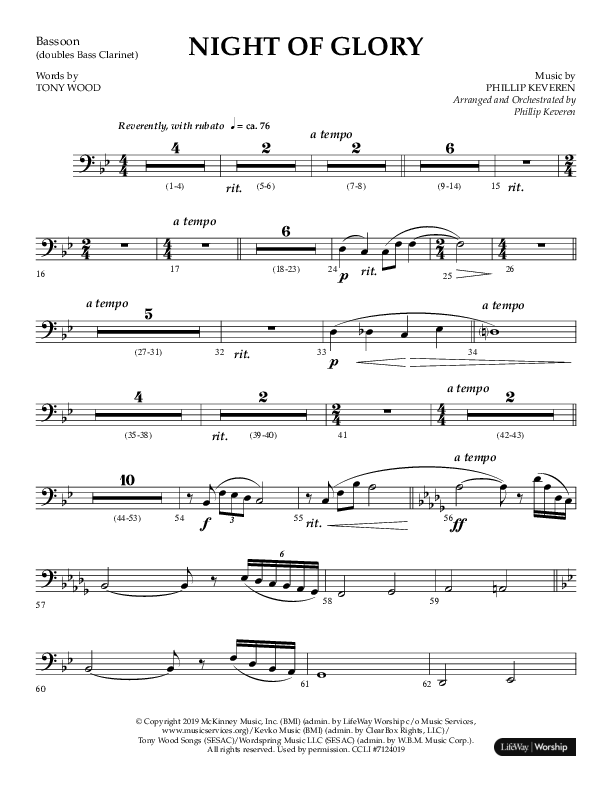 Night of Glory (Choral Anthem SATB) Bassoon (Arr. Phillip Keveren / Lifeway Choral)