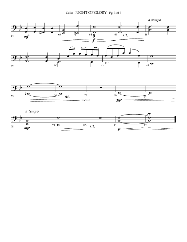 Night of Glory (Choral Anthem SATB) Cello (Arr. Phillip Keveren / Lifeway Choral)