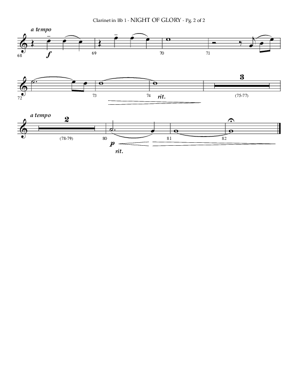 Night of Glory (Choral Anthem SATB) Clarinet 1/2 (Arr. Phillip Keveren / Lifeway Choral)