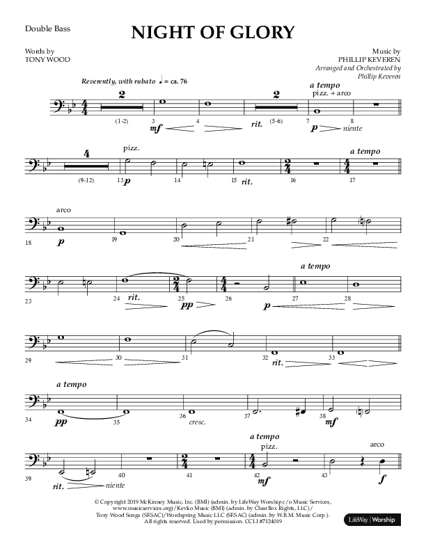 Night of Glory (Choral Anthem SATB) Double Bass (Arr. Phillip Keveren / Lifeway Choral)