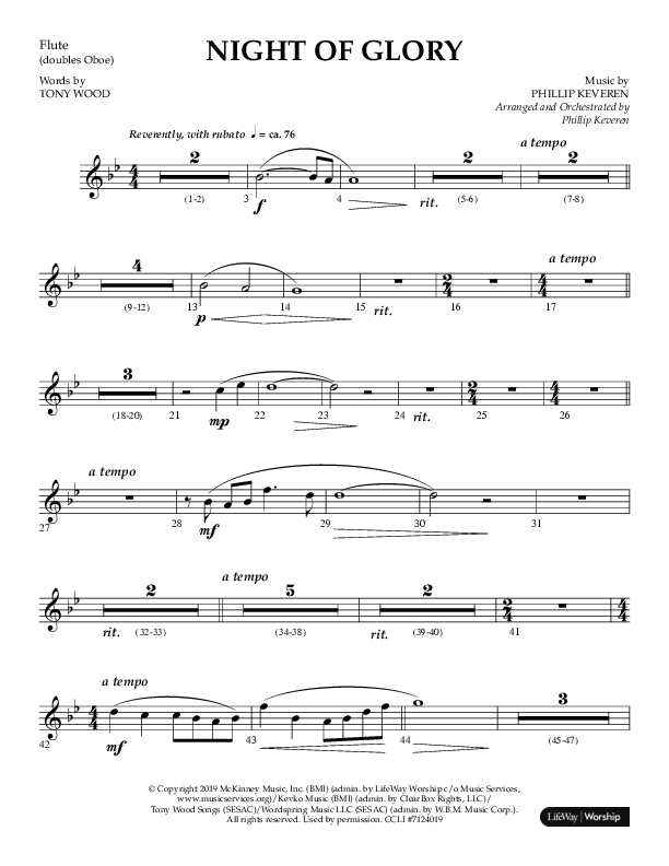 Night of Glory (Choral Anthem SATB) Flute (Arr. Phillip Keveren / Lifeway Choral)