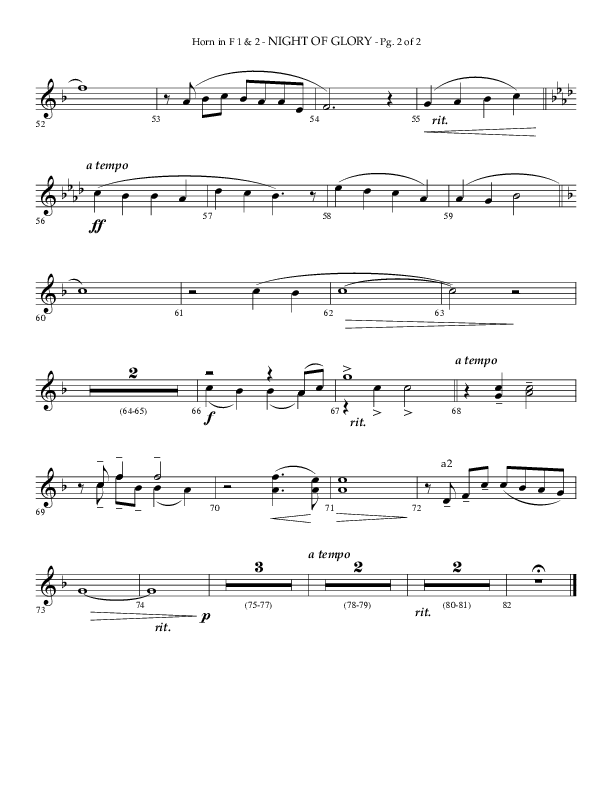 Night of Glory (Choral Anthem SATB) French Horn 1/2 (Arr. Phillip Keveren / Lifeway Choral)