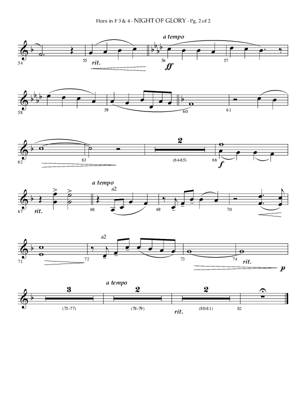 Night of Glory (Choral Anthem SATB) French Horn 3 (Arr. Phillip Keveren / Lifeway Choral)