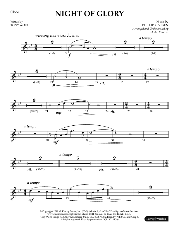 Night of Glory (Choral Anthem SATB) Oboe (Arr. Phillip Keveren / Lifeway Choral)