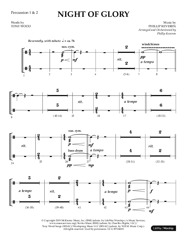 Night of Glory (Choral Anthem SATB) Percussion 1/2 (Arr. Phillip Keveren / Lifeway Choral)