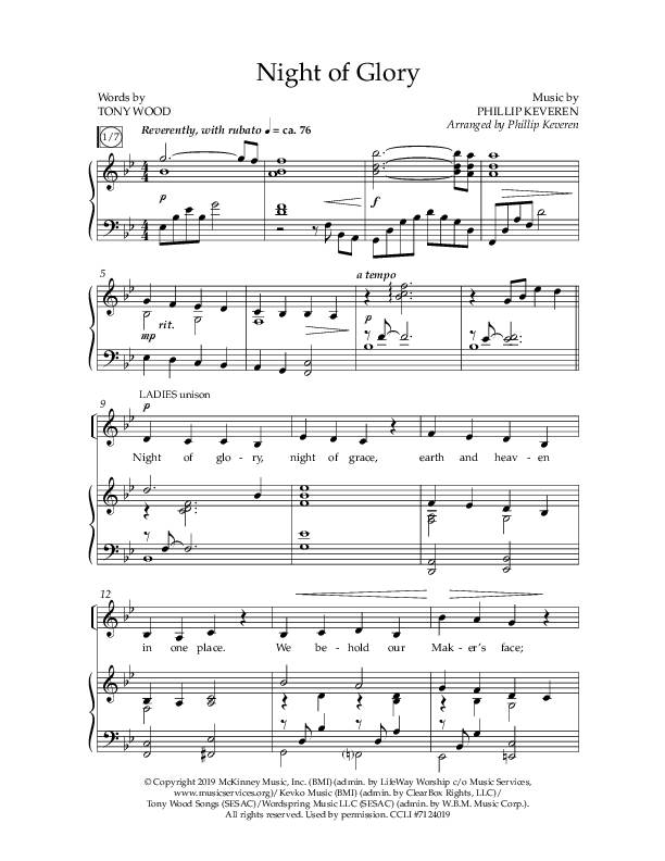 Night of Glory (Choral Anthem SATB) Anthem (SATB/Piano) (Arr. Phillip Keveren / Lifeway Choral)