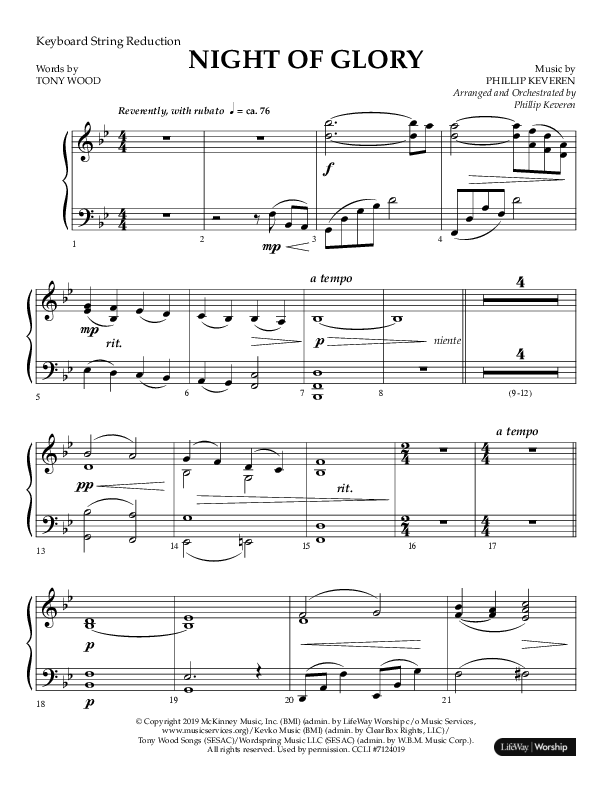 Night of Glory (Choral Anthem SATB) String Reduction (Arr. Phillip Keveren / Lifeway Choral)