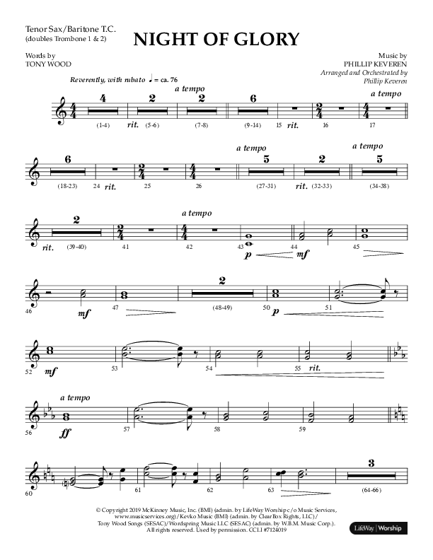 Night of Glory (Choral Anthem SATB) Tenor Sax/Baritone T.C. (Arr. Phillip Keveren / Lifeway Choral)