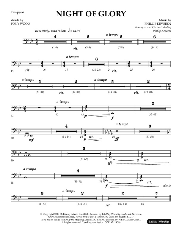 Night of Glory (Choral Anthem SATB) Timpani (Arr. Phillip Keveren / Lifeway Choral)