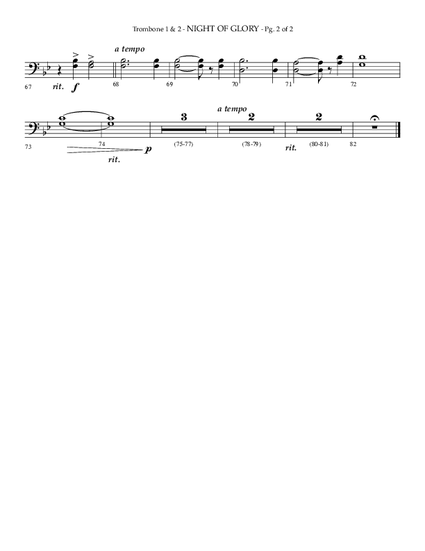 Night of Glory (Choral Anthem SATB) Trombone 1/2 (Arr. Phillip Keveren / Lifeway Choral)