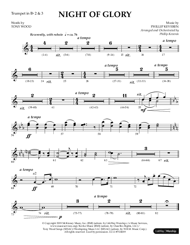 Night of Glory (Choral Anthem SATB) Trumpet 2/3 (Arr. Phillip Keveren / Lifeway Choral)