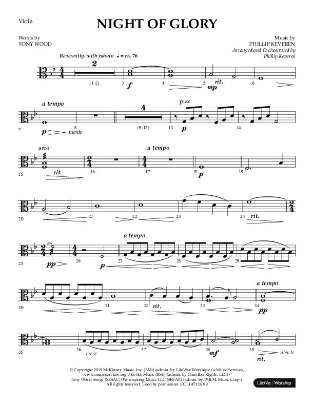 Night of Glory (Choral Anthem SATB) Viola (Arr. Phillip Keveren / Lifeway Choral)