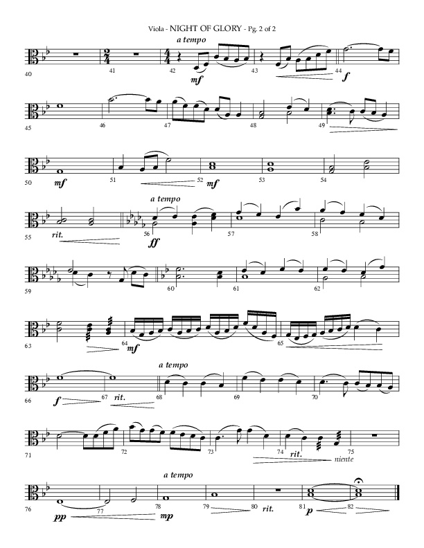 Night of Glory (Choral Anthem SATB) Viola (Arr. Phillip Keveren / Lifeway Choral)
