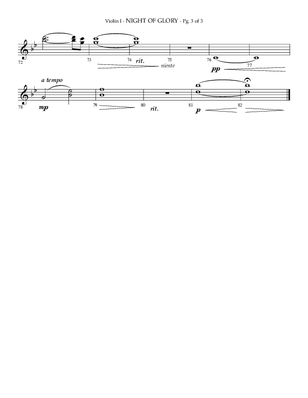 Night of Glory (Choral Anthem SATB) Violin 1 (Arr. Phillip Keveren / Lifeway Choral)