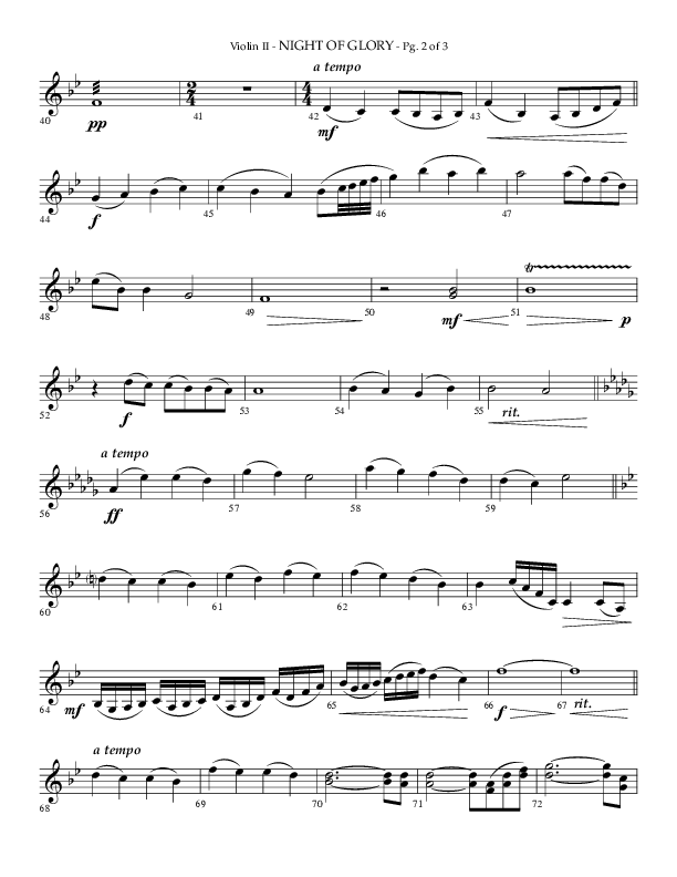 Night of Glory (Choral Anthem SATB) Violin 2 (Arr. Phillip Keveren / Lifeway Choral)