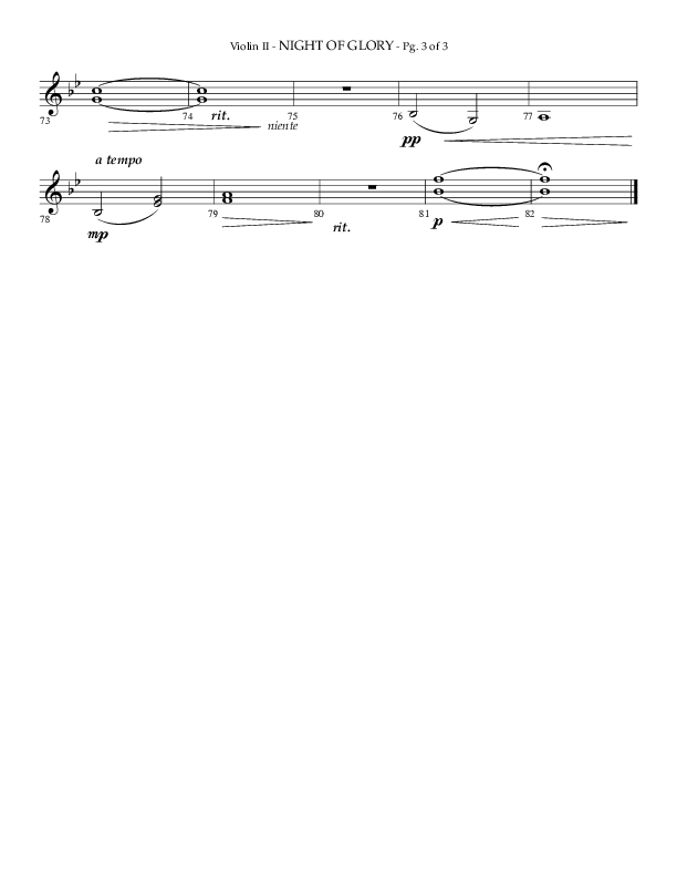 Night of Glory (Choral Anthem SATB) Violin 2 (Arr. Phillip Keveren / Lifeway Choral)