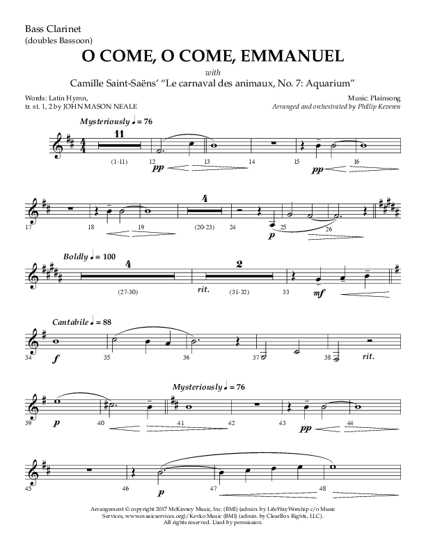 O Come O Come Emmanuel with Le Carnaval Des Animaux No. 7 (Choral Anthem SATB) Bass Clarinet (Arr. Phillip Keveren / Lifeway Choral)