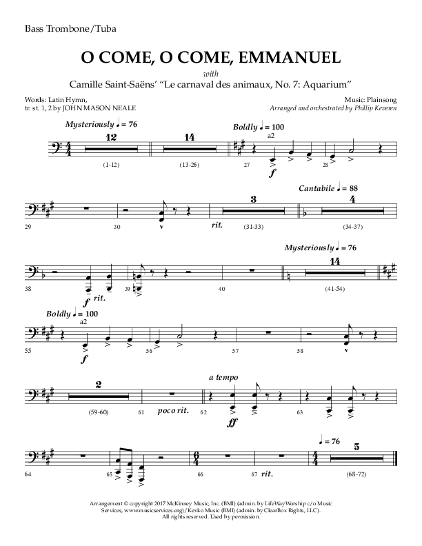 O Come O Come Emmanuel with Le Carnaval Des Animaux No. 7 (Choral Anthem SATB) Orchestration (Arr. Phillip Keveren / Lifeway Choral)