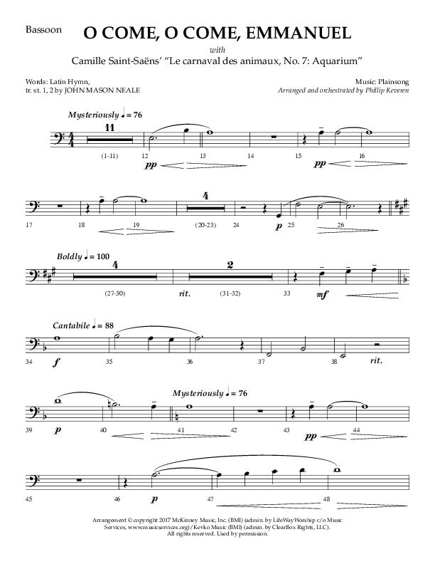 O Come O Come Emmanuel with Le Carnaval Des Animaux No. 7 (Choral Anthem SATB) Bassoon (Arr. Phillip Keveren / Lifeway Choral)