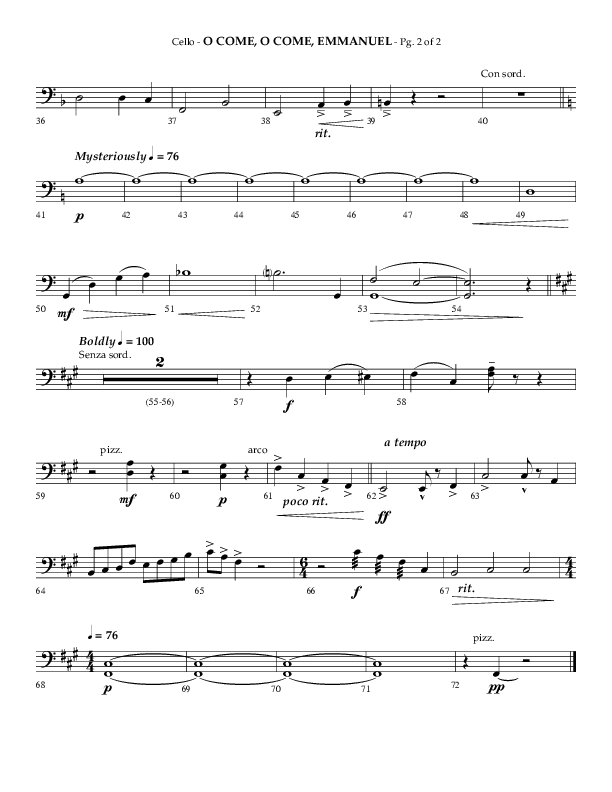 O Come O Come Emmanuel with Le Carnaval Des Animaux No. 7 (Choral Anthem SATB) Cello (Arr. Phillip Keveren / Lifeway Choral)