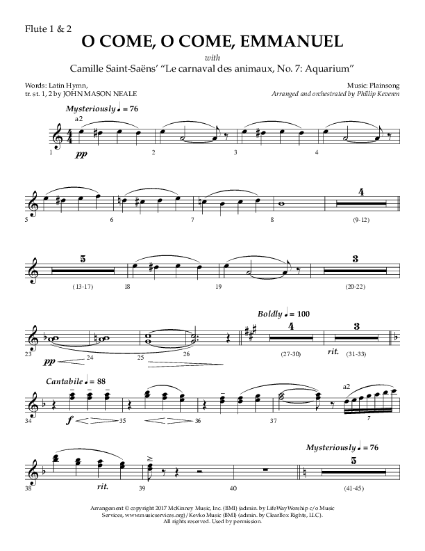 O Come O Come Emmanuel with Le Carnaval Des Animaux No. 7 (Choral Anthem SATB) Flute 1/2 (Arr. Phillip Keveren / Lifeway Choral)