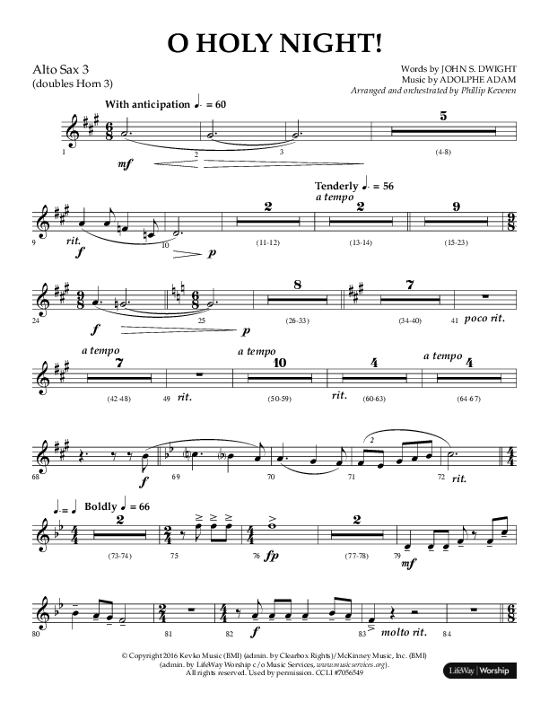 O Holy Night (Choral Anthem SATB) Alto Sax (Arr. Phillip Keveren / Lifeway Choral)