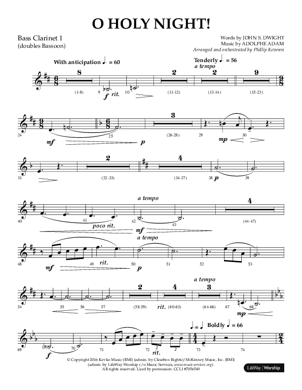 O Holy Night (Choral Anthem SATB) Bass Clarinet (Arr. Phillip Keveren / Lifeway Choral)