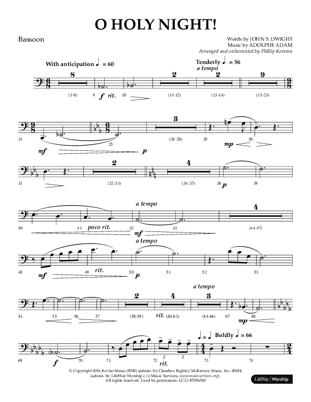 O Holy Night (Choral Anthem SATB) Bassoon (Arr. Phillip Keveren / Lifeway Choral)