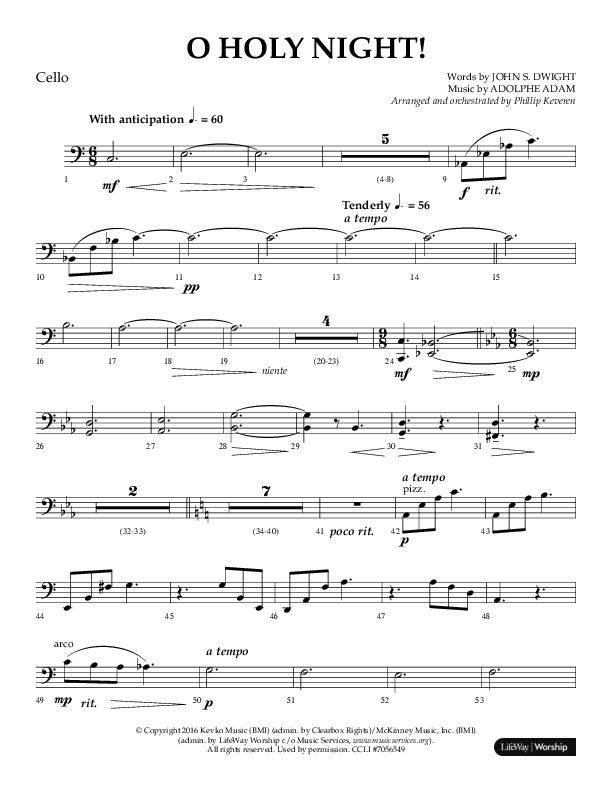 O Holy Night (Choral Anthem SATB) Cello (Arr. Phillip Keveren / Lifeway Choral)