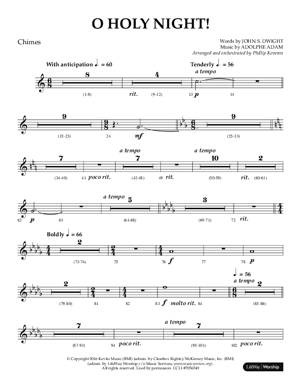 O Holy Night (Choral Anthem SATB) Chimes (Arr. Phillip Keveren / Lifeway Choral)