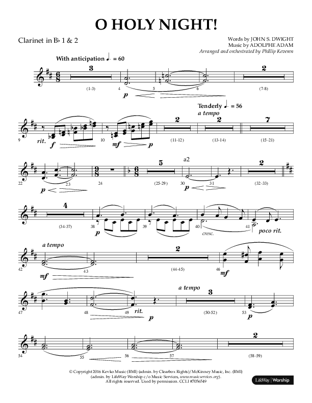 O Holy Night (Choral Anthem SATB) Clarinet 1/2 (Arr. Phillip Keveren / Lifeway Choral)