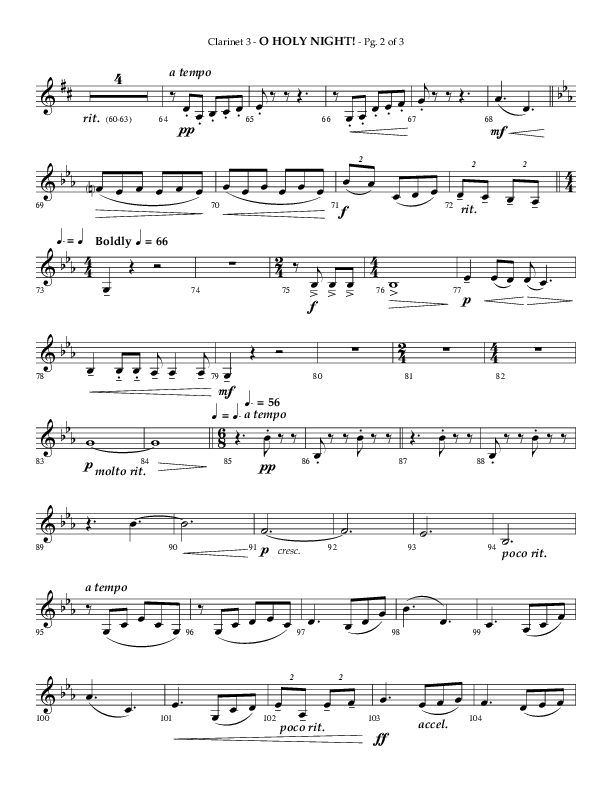 O Holy Night (Choral Anthem SATB) Clarinet 3 (Arr. Phillip Keveren / Lifeway Choral)