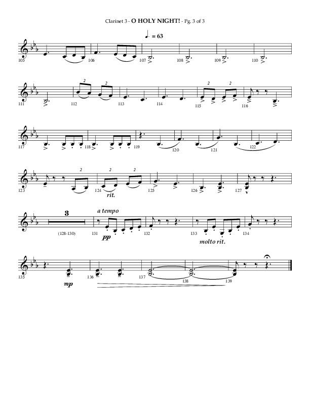 O Holy Night (Choral Anthem SATB) Clarinet 3 (Arr. Phillip Keveren / Lifeway Choral)