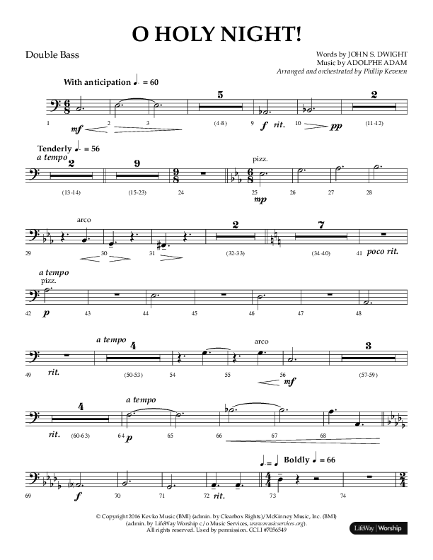 O Holy Night (Choral Anthem SATB) Double Bass (Arr. Phillip Keveren / Lifeway Choral)