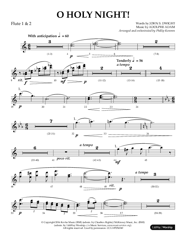 O Holy Night (Choral Anthem SATB) Flute 1/2 (Arr. Phillip Keveren / Lifeway Choral)