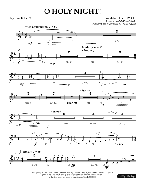 O Holy Night (Choral Anthem SATB) French Horn 1/2 (Arr. Phillip Keveren / Lifeway Choral)